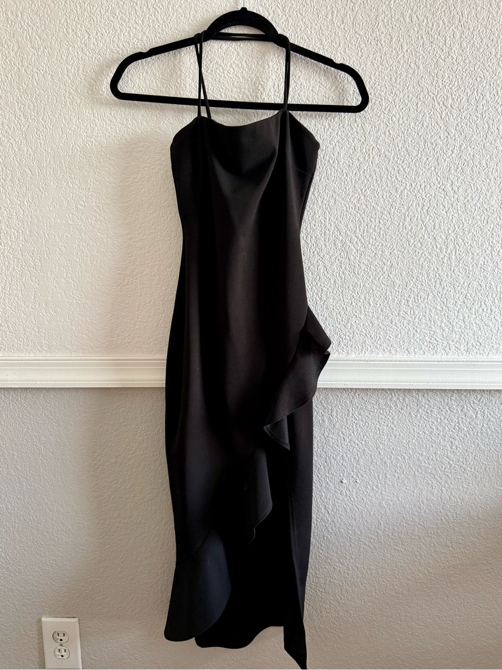 Windsor Black One-Shoulder Ruffle Slip Dress